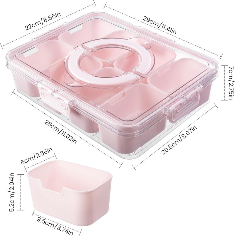 Dingerjar Divided Serving Tray with Lid and Handle - Snackle Box Charcuterie Container for Portable Snack Platters Organizer for Candy, Fruits, Nuts, Snacks - Perfect for Party, Entertaining, Pink - Image 3